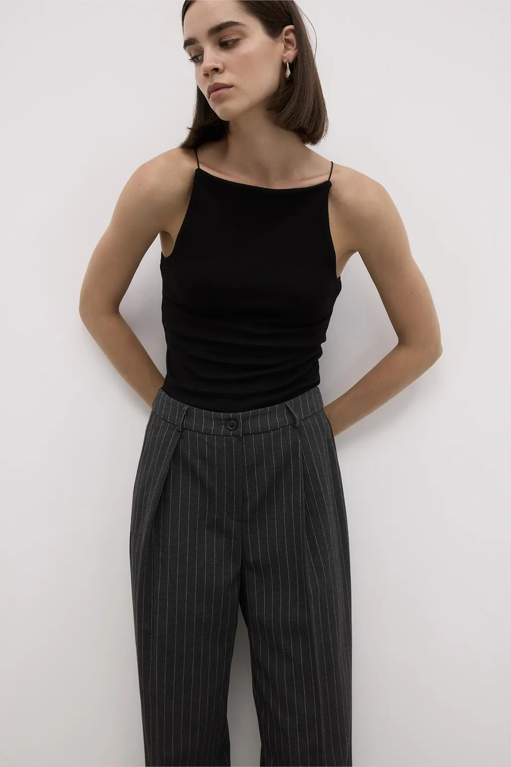 Striped Fit Palazzo Trousers Gray