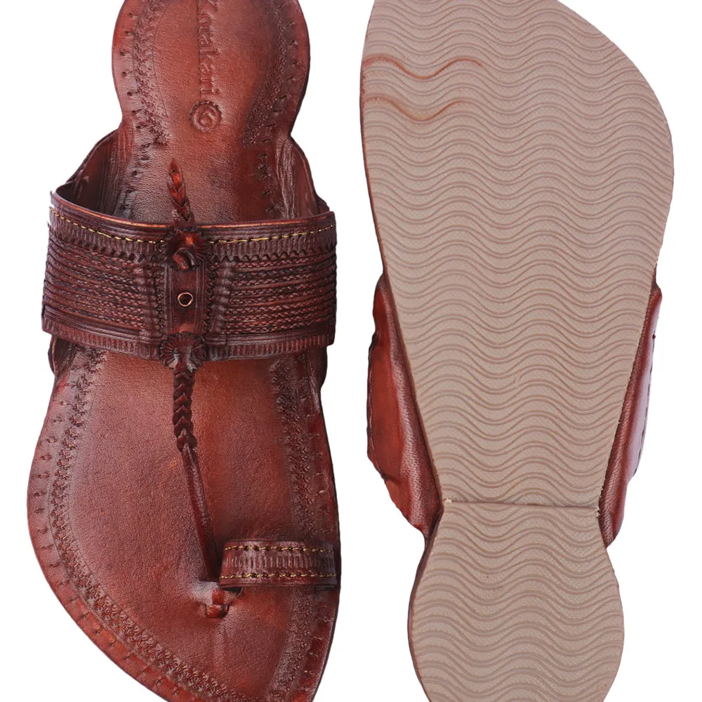 Tan Handstitched Leather Kolhapuri Men Slipper