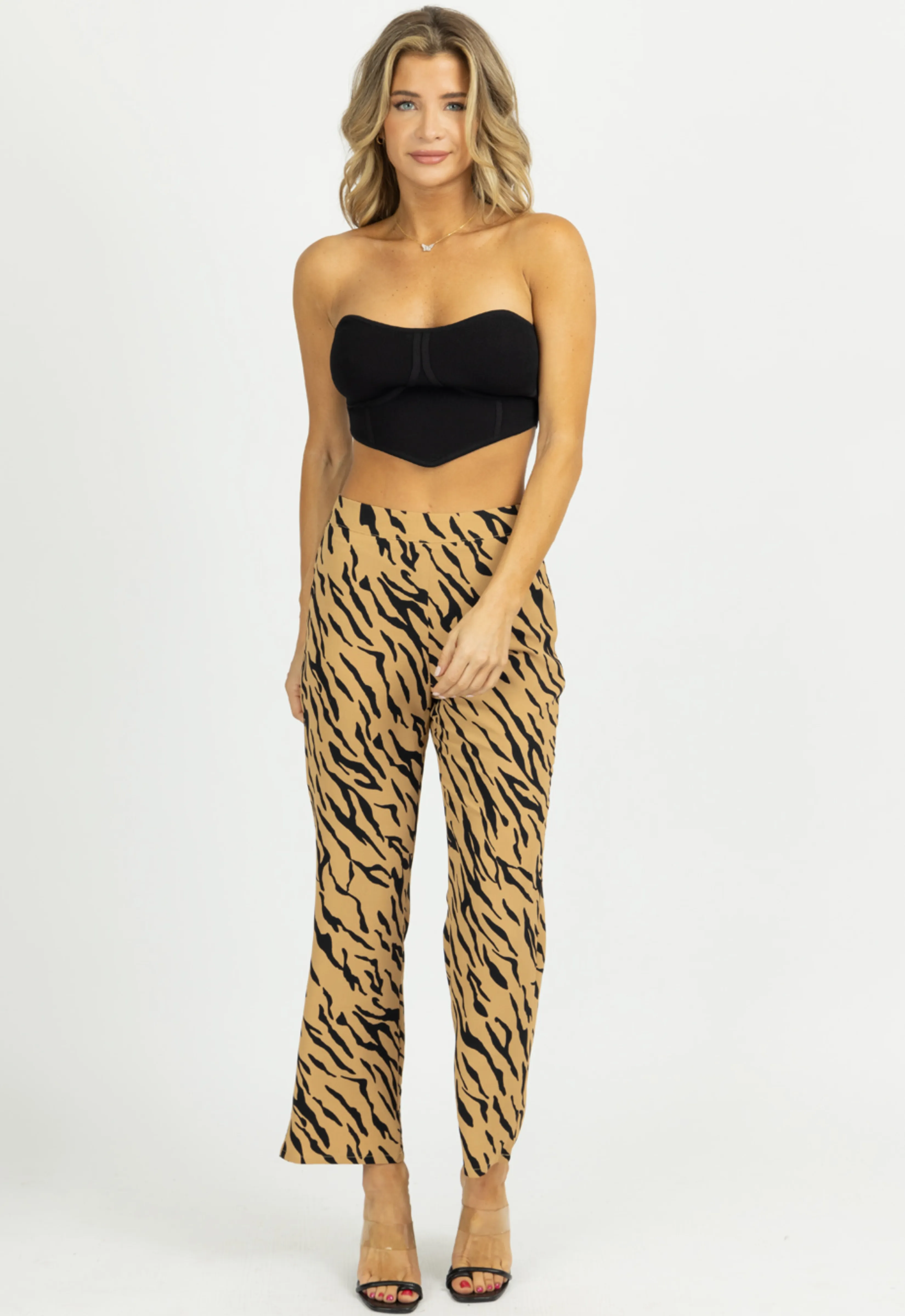 TAN ZEBRA WIDE LEG PANTS