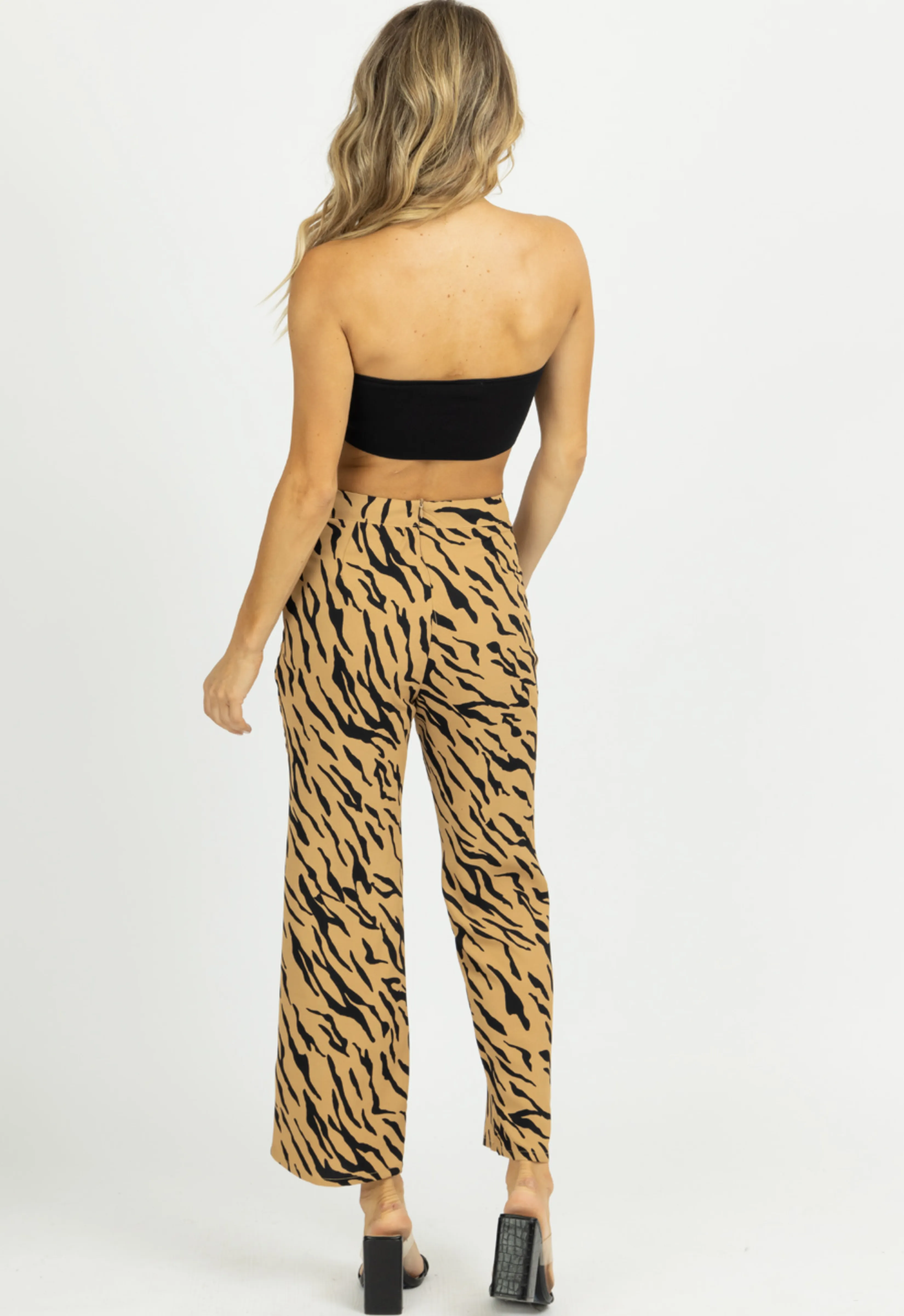 TAN ZEBRA WIDE LEG PANTS