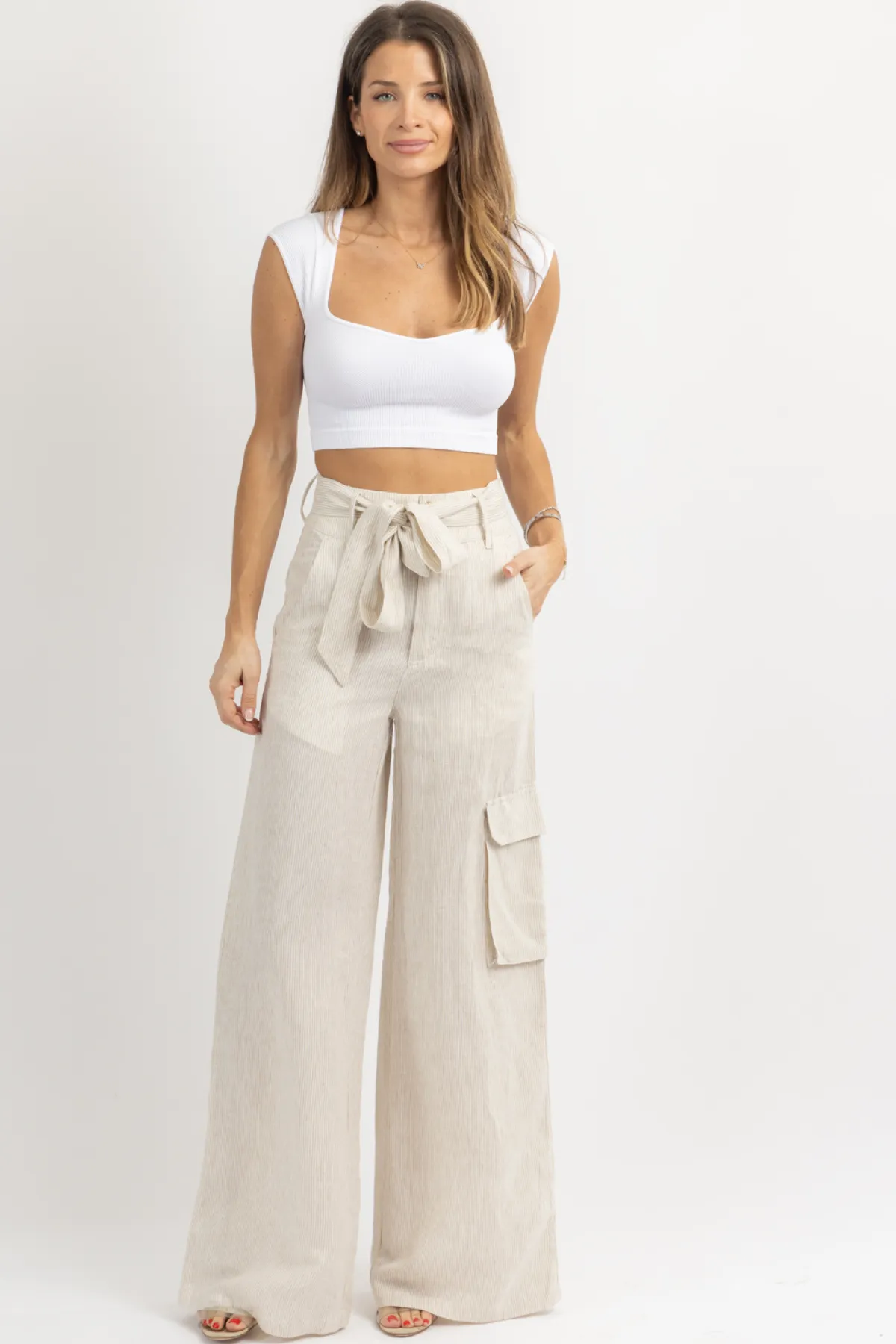 TATE TAUPE STRIPED LINEN PANT *BACK IN STOCK*