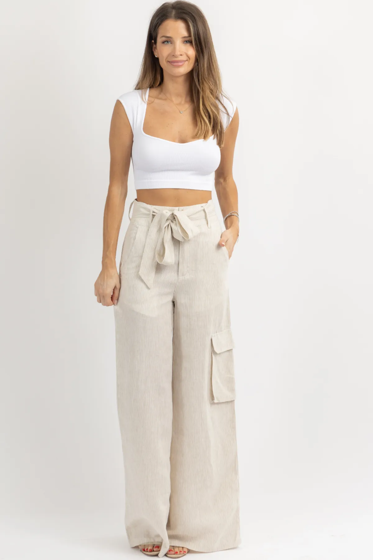 TATE TAUPE STRIPED LINEN PANT *BACK IN STOCK*