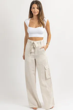 TATE TAUPE STRIPED LINEN PANT *BACK IN STOCK*