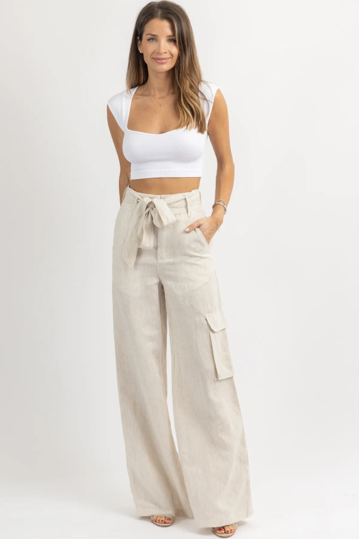 TATE TAUPE STRIPED LINEN PANT *BACK IN STOCK*