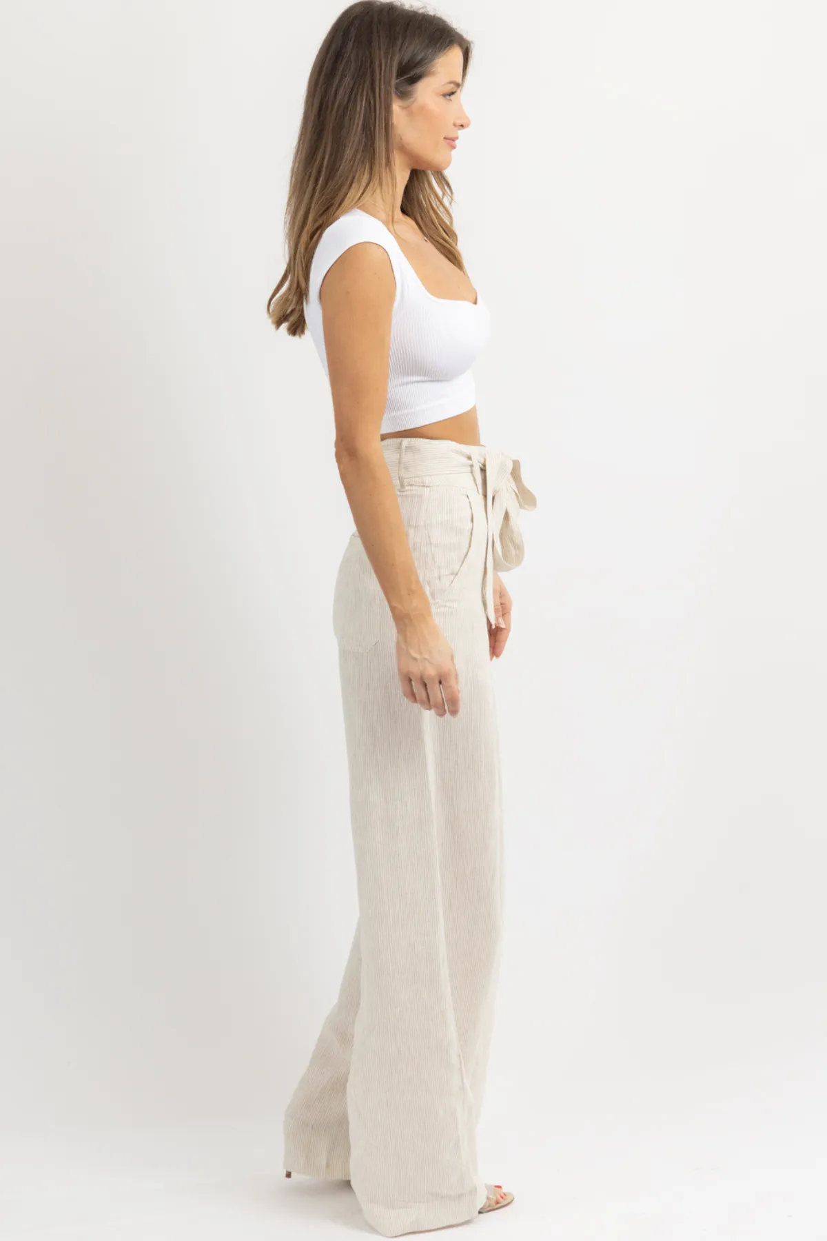 TATE TAUPE STRIPED LINEN PANT *BACK IN STOCK*