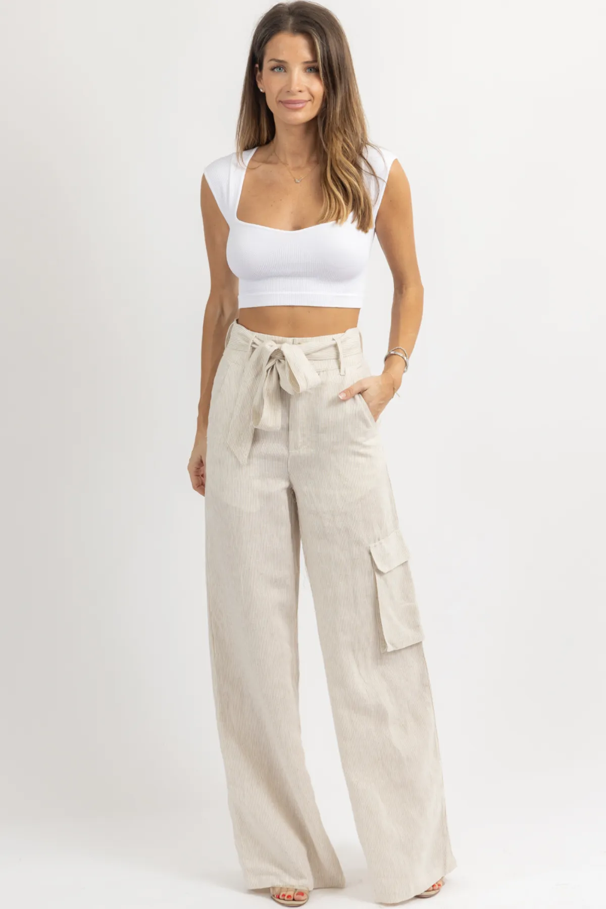 TATE TAUPE STRIPED LINEN PANT *BACK IN STOCK*