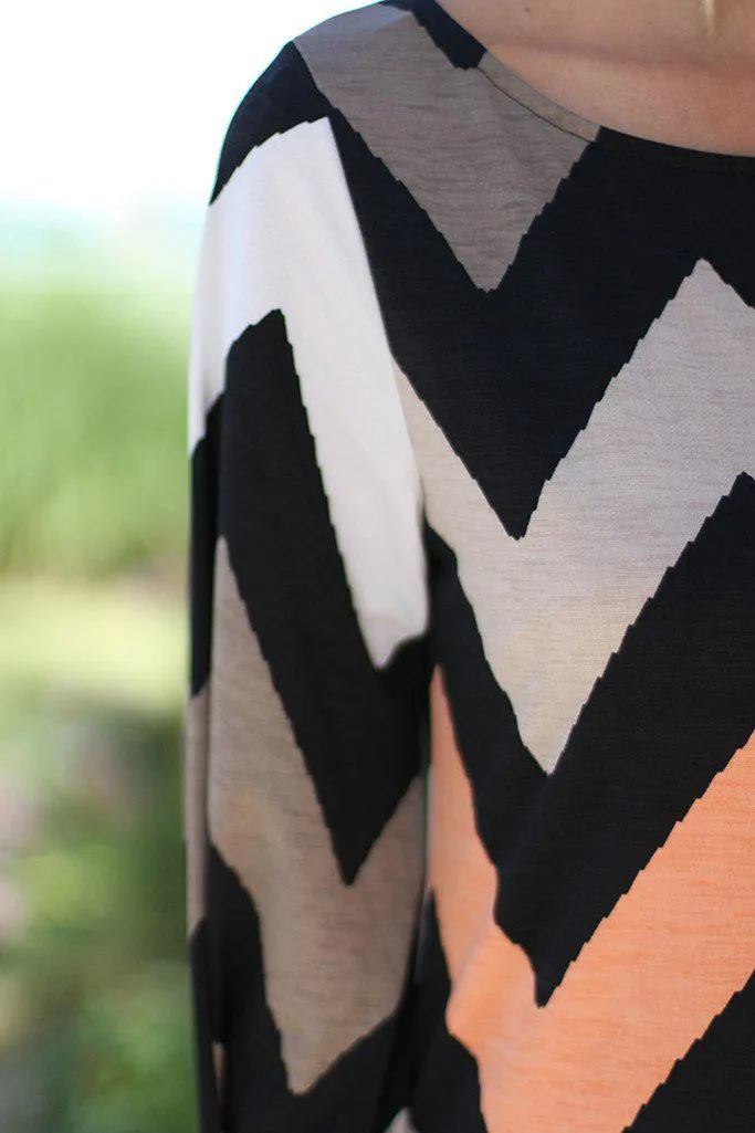 Taupe And Peach Short Chevron Dress