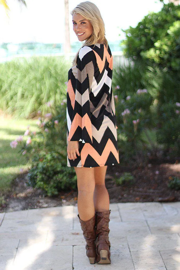 Taupe And Peach Short Chevron Dress