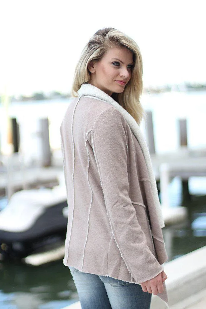 Taupe Faux Fur Cardigan With Pockets