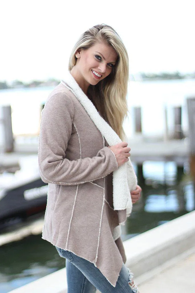 Taupe Faux Fur Cardigan With Pockets