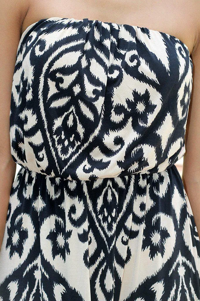 Taupe Maxi Dress With Black Print