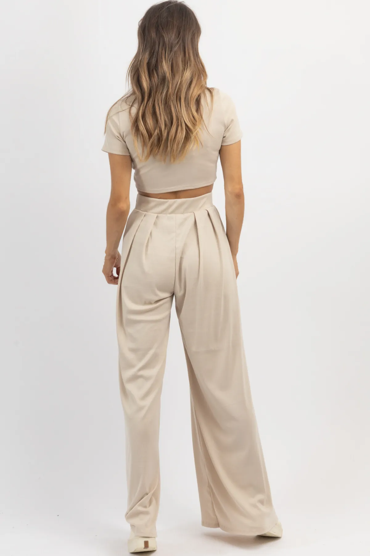 TAUPE RIBBED PALAZZO PANT SET