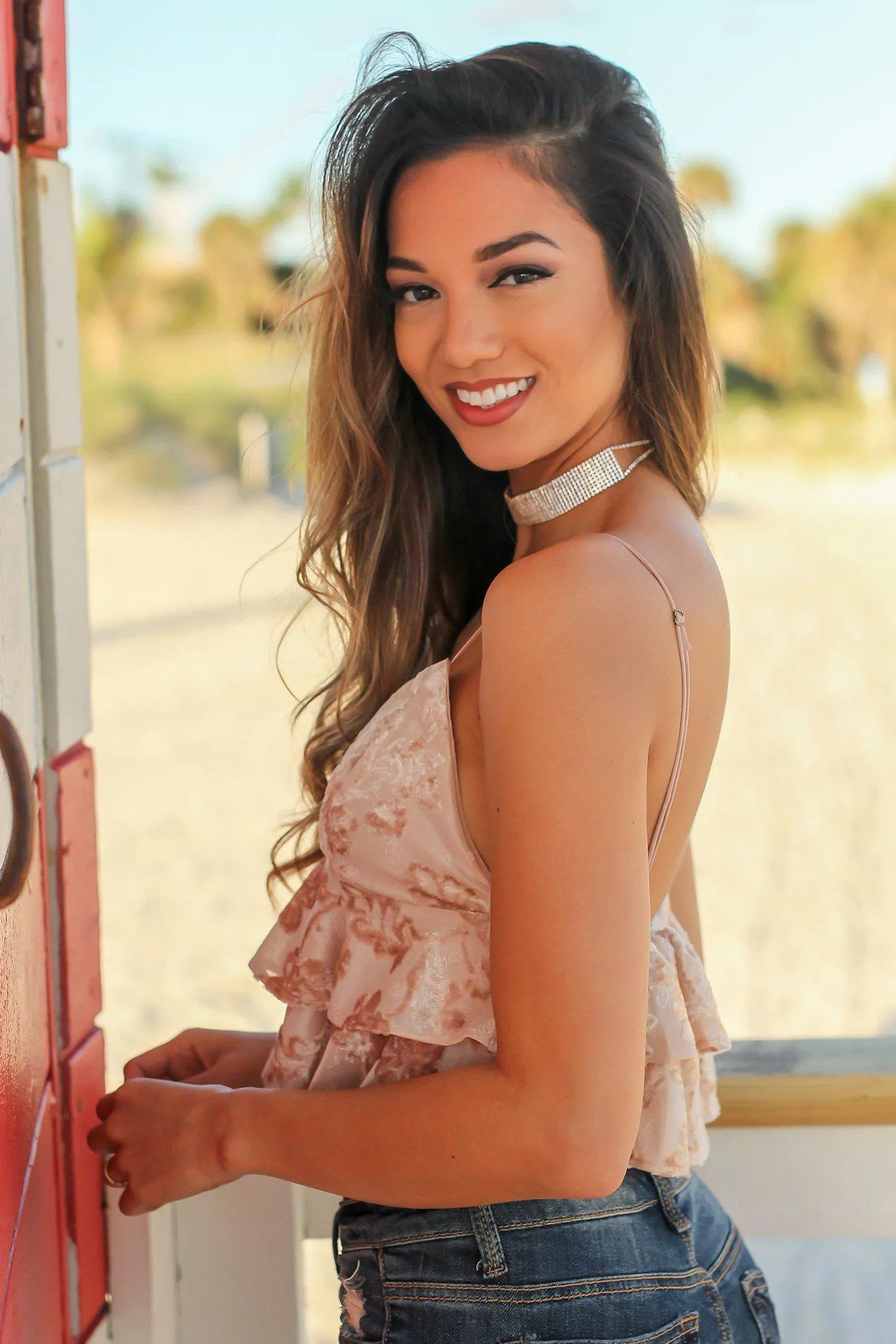 Taupe Velvet Ruffle Top