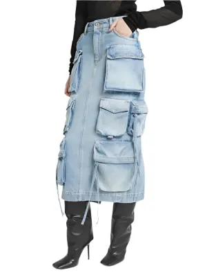 TEEK - Plenty Pockets Split Denim Cargo Skirt