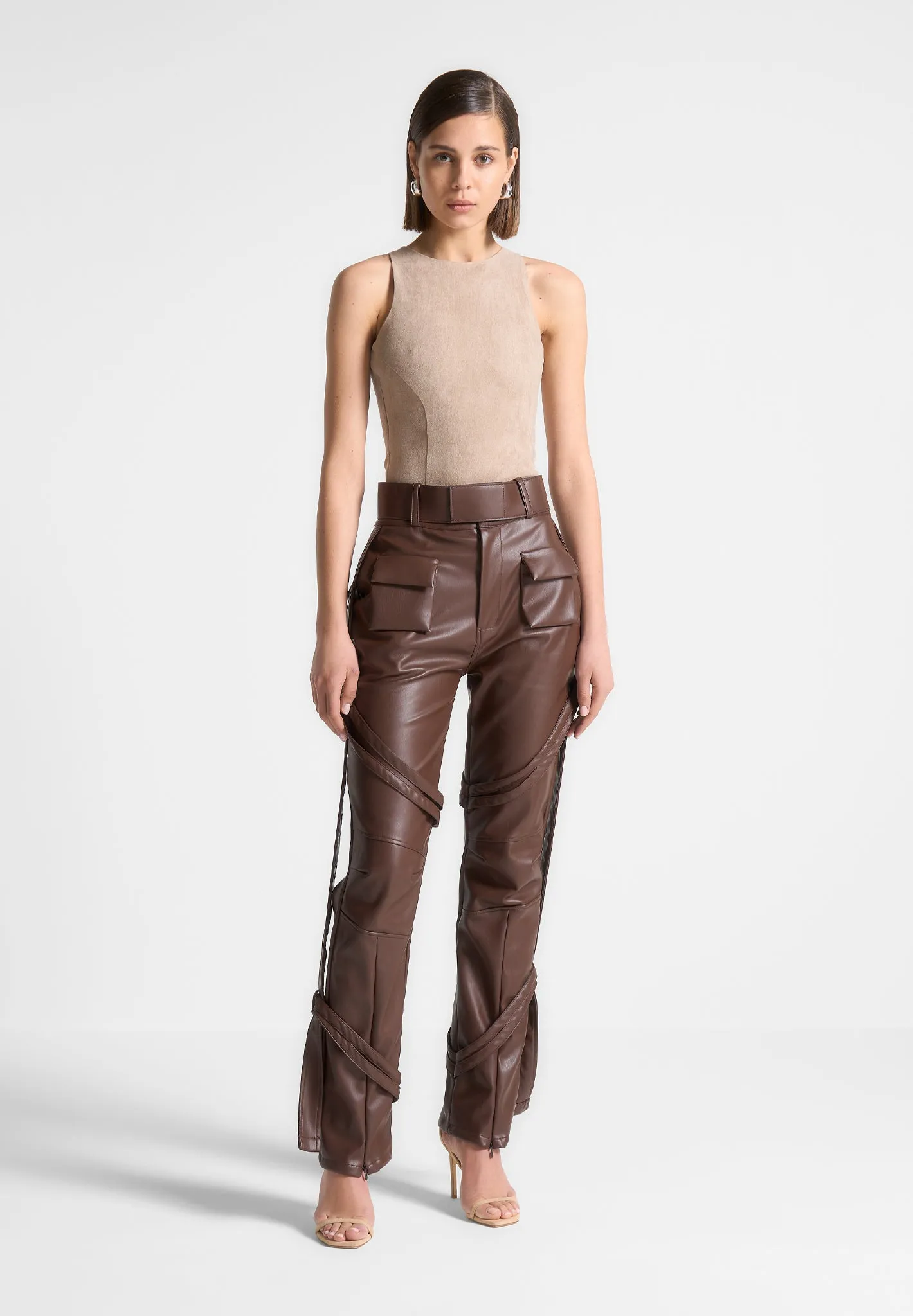 Éternelle Suede Racer Neck Bodysuit - Taupe