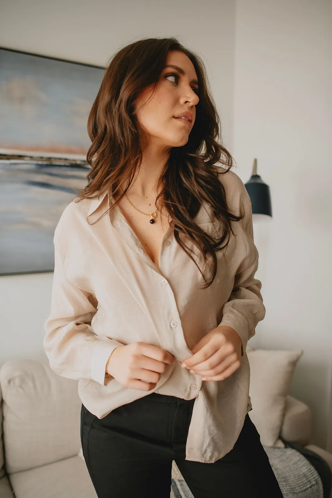 The Harper Button Up Shirt - Taupe