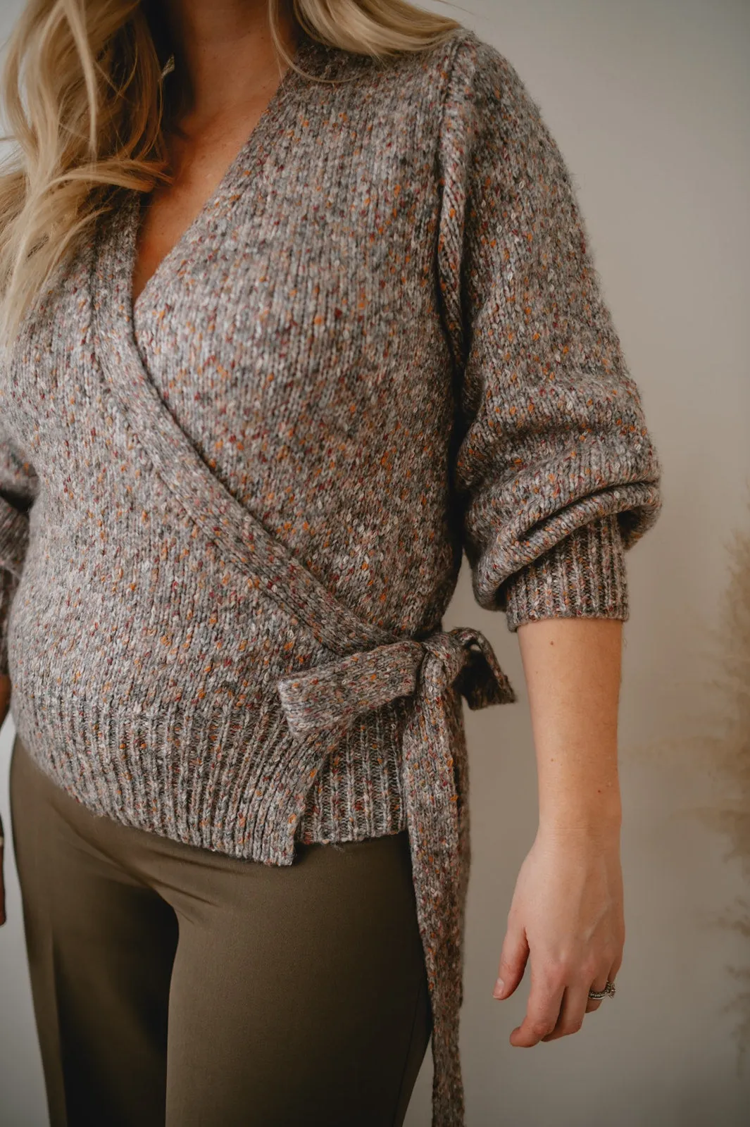 The Kiara Knit Wrap Cardigan - Taupe Mix - PLUS