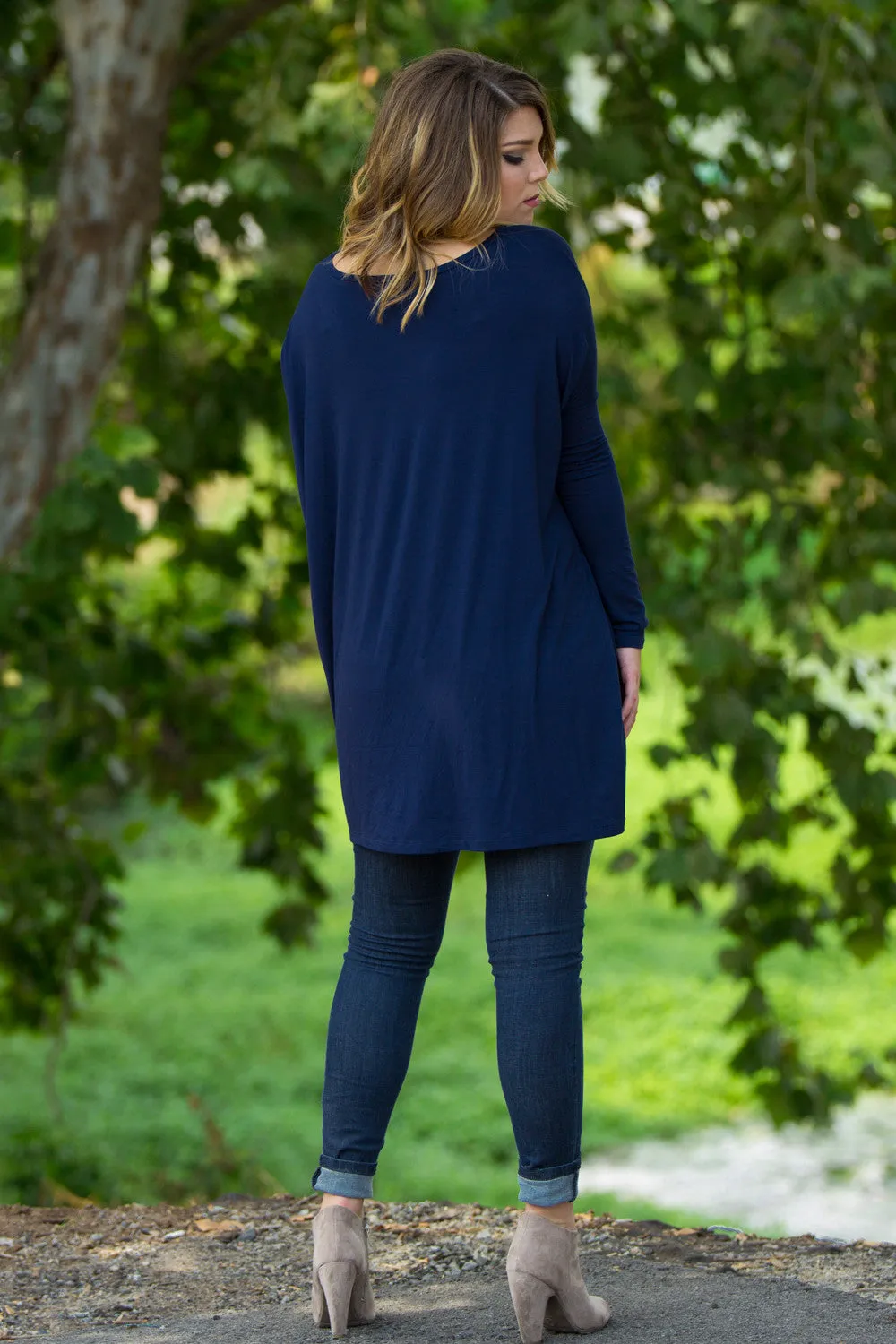 The Perfect Piko V-Neck Tunic Top-Navy