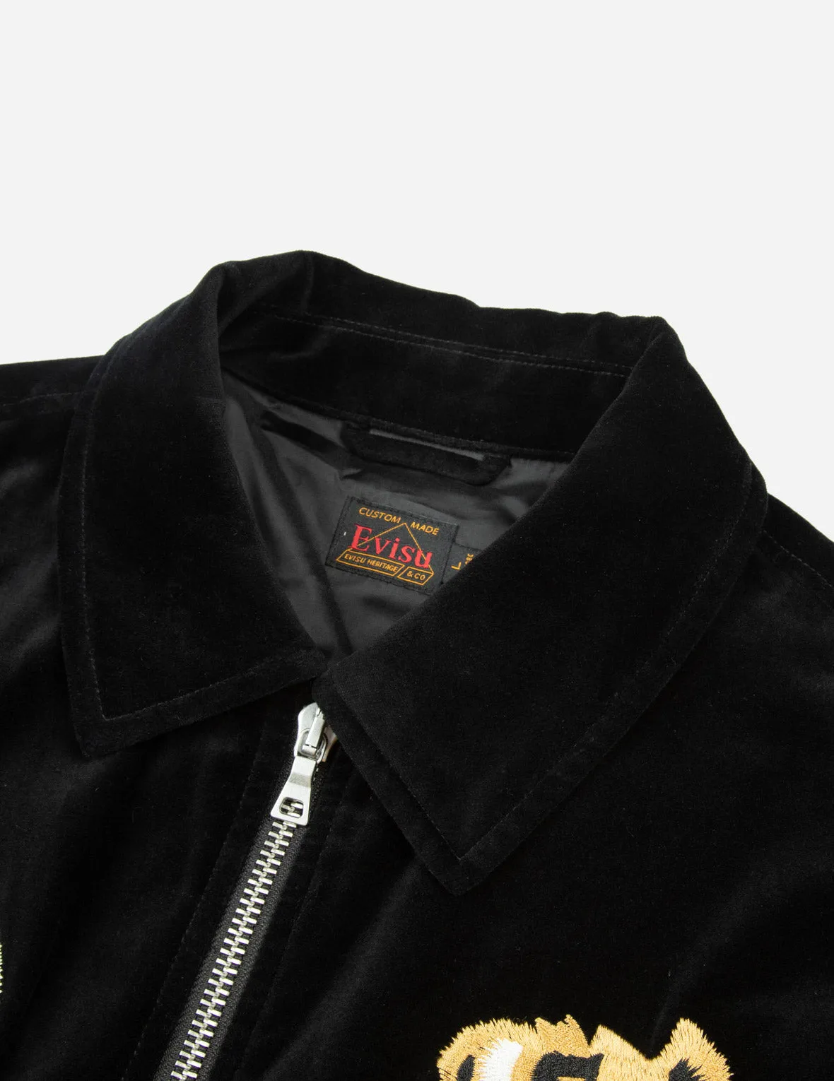 Tiger and Logo Embroidery Oversized Velvet Bomber Jacket