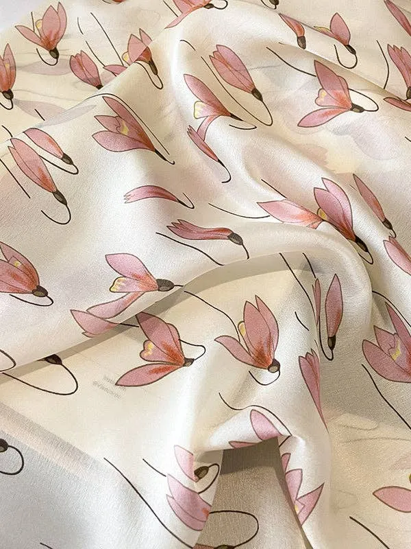 Tiny Flower Printed Vegan Silk Scarf