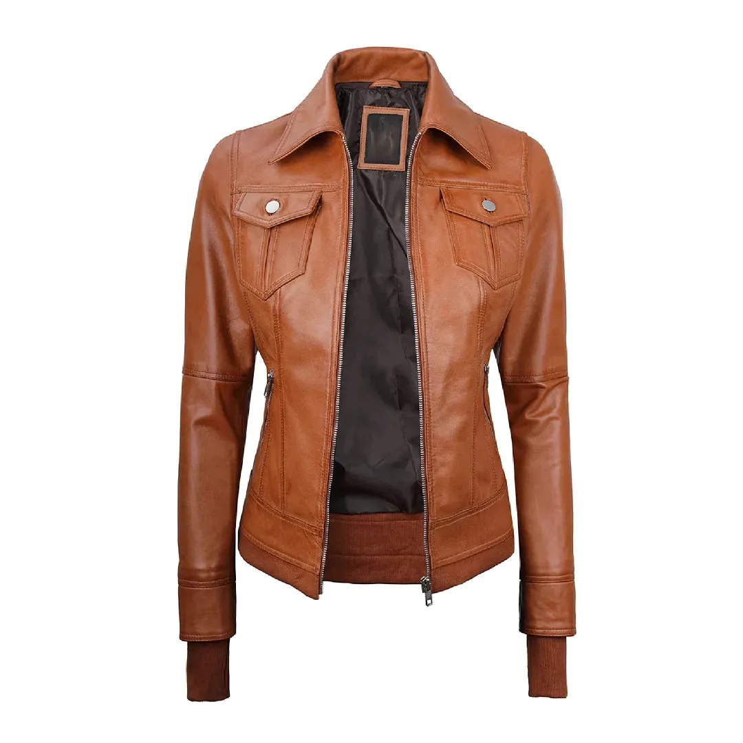 Tralee Womens Tan Wax Bomber Leather Jacket