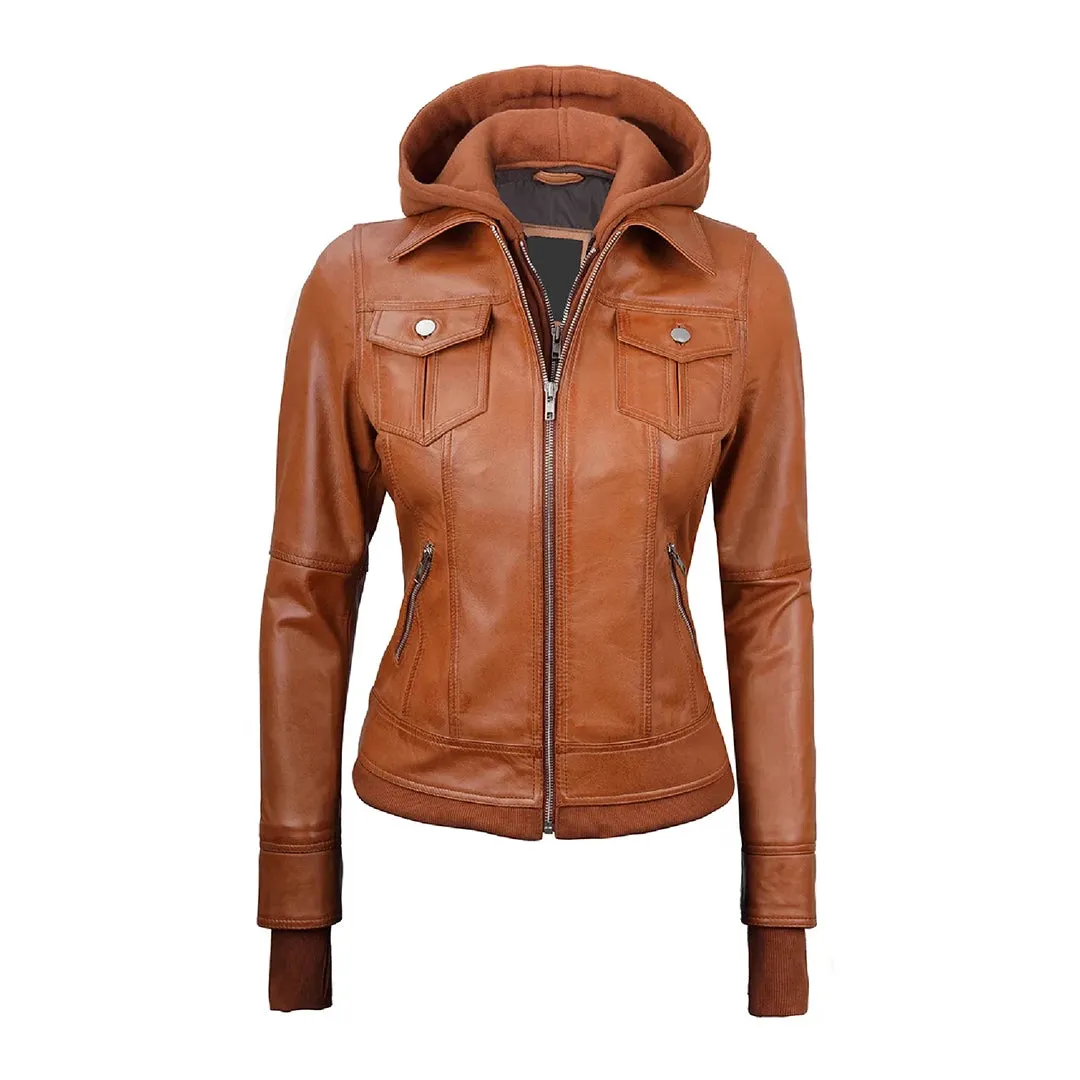 Tralee Womens Tan Wax Bomber Leather Jacket