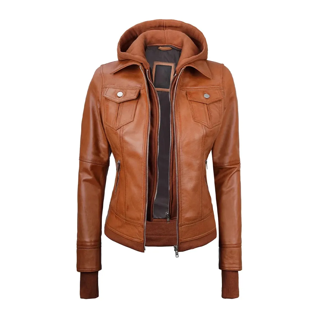 Tralee Womens Tan Wax Bomber Leather Jacket