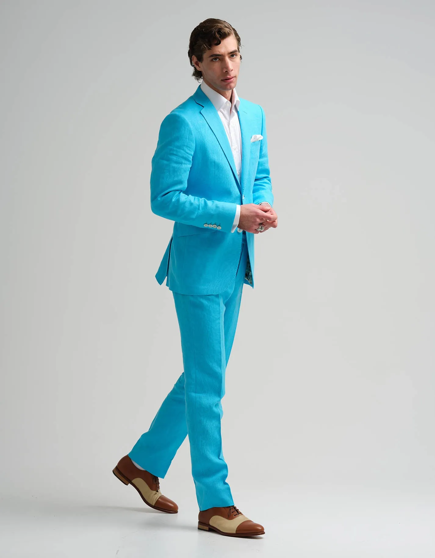 Turquoise Linen 2 Piece Suit