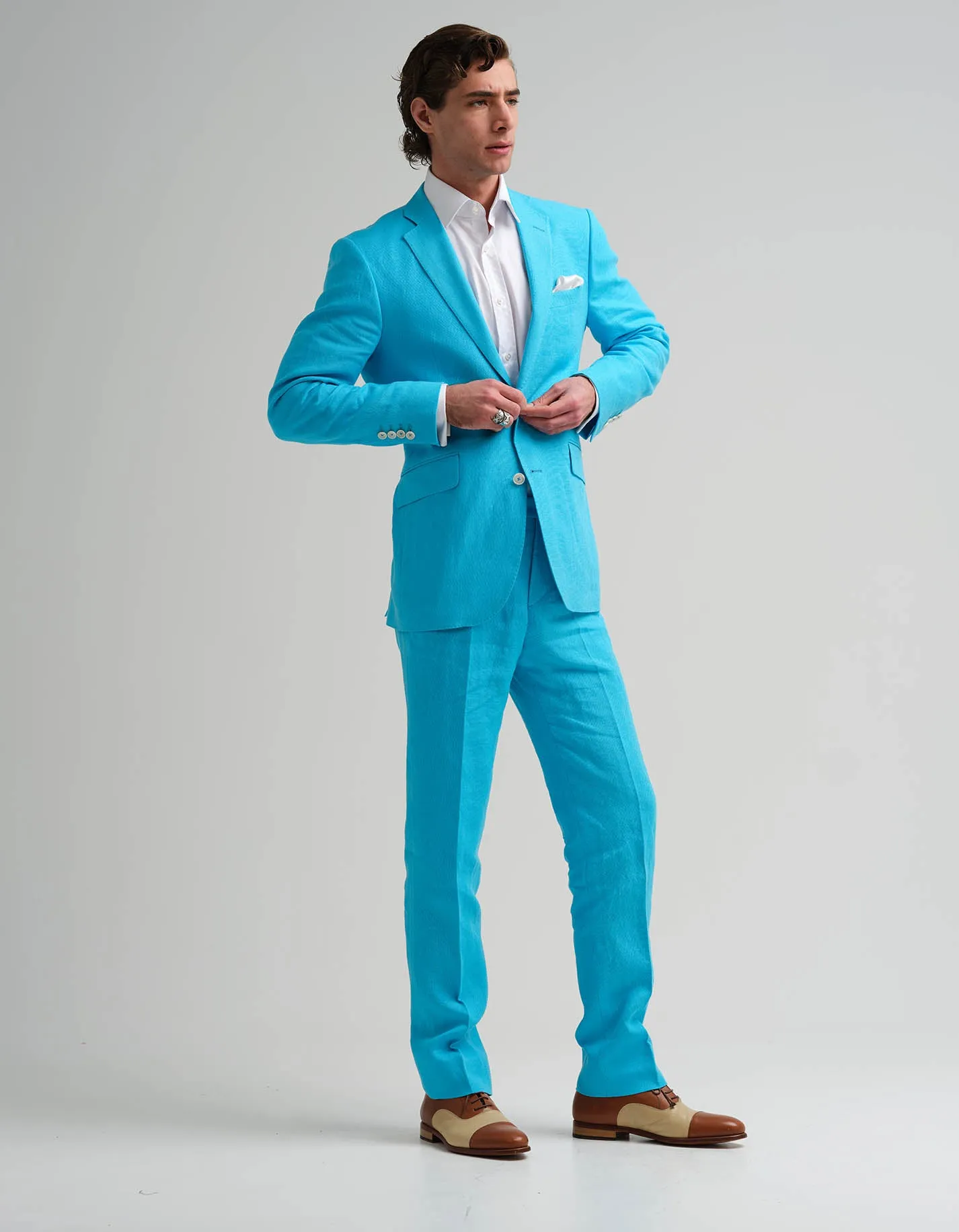 Turquoise Linen 2 Piece Suit