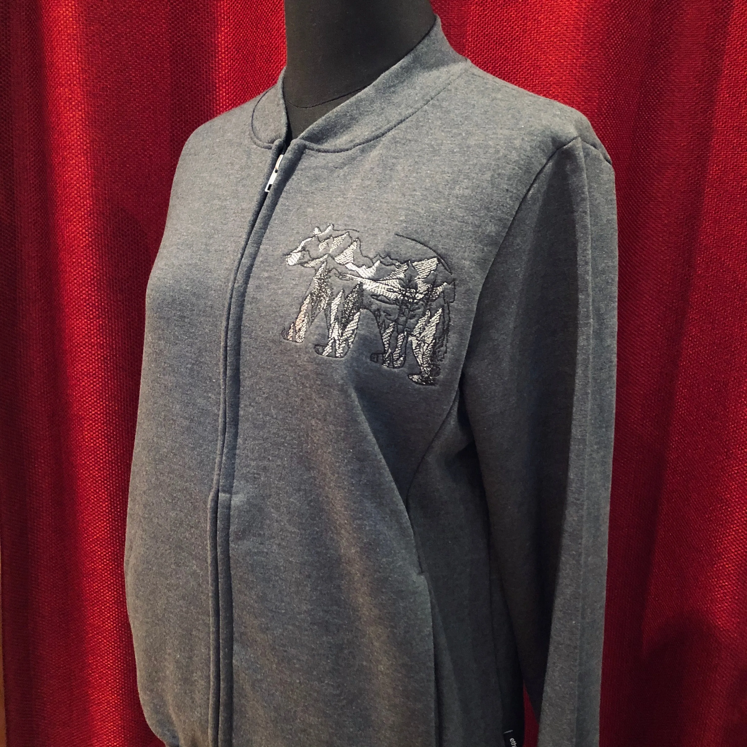 Unisex Bomber Jacket - Heather Grey w/ Forest Bear