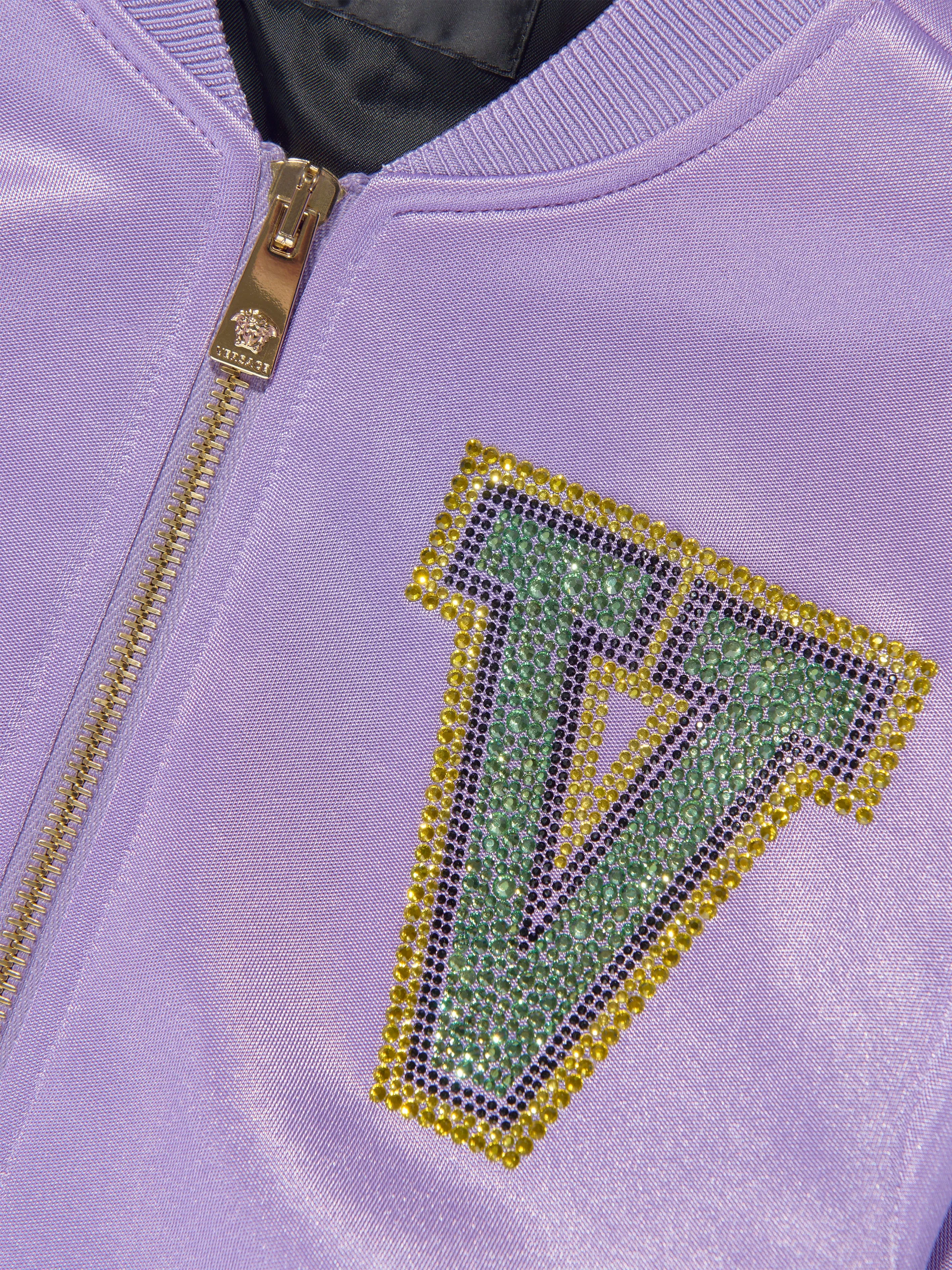 Versace Girls Crystal Studded Bomber Jacket in Lilac