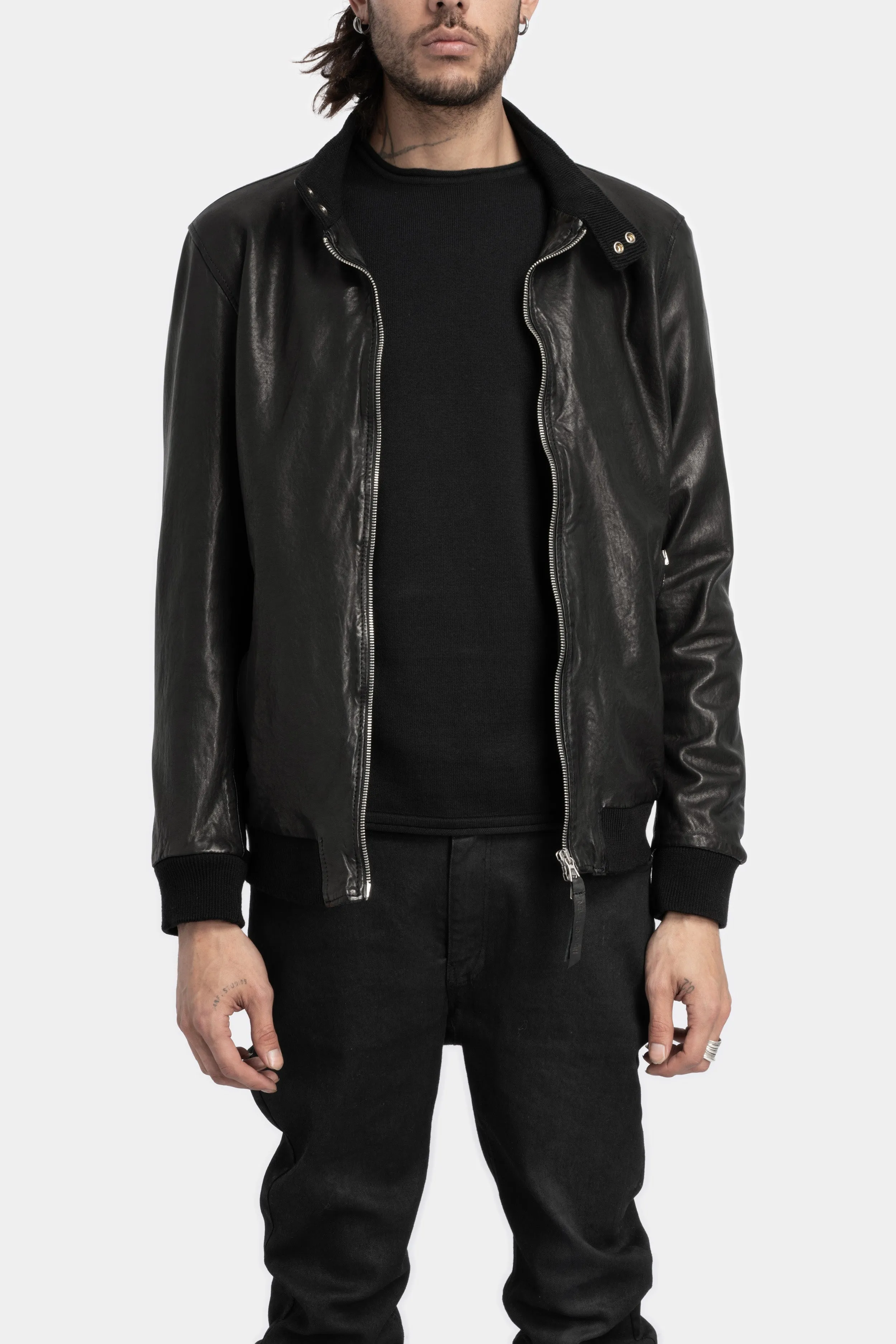 Washed leather bomber jacket