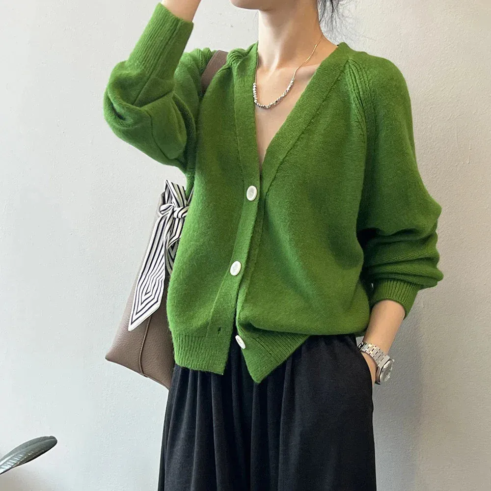 Wenkouban-Christmas Thanksgiving outfits_V-Neck Single Button Knitted Green Cape Clothes Autumn Women Christmas Sweater