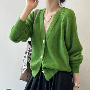 Wenkouban-Christmas Thanksgiving outfits_V-Neck Single Button Knitted Green Cape Clothes Autumn Women Christmas Sweater