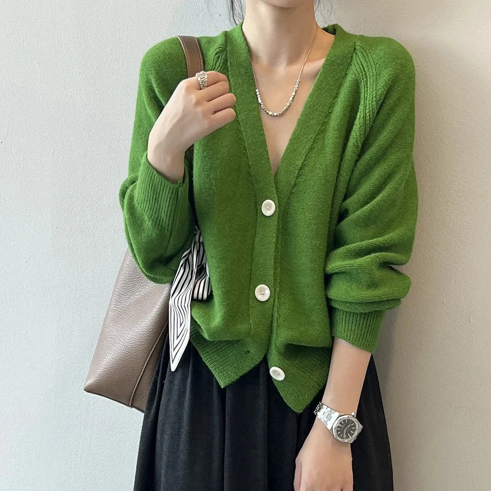 Wenkouban-Christmas Thanksgiving outfits_V-Neck Single Button Knitted Green Cape Clothes Autumn Women Christmas Sweater