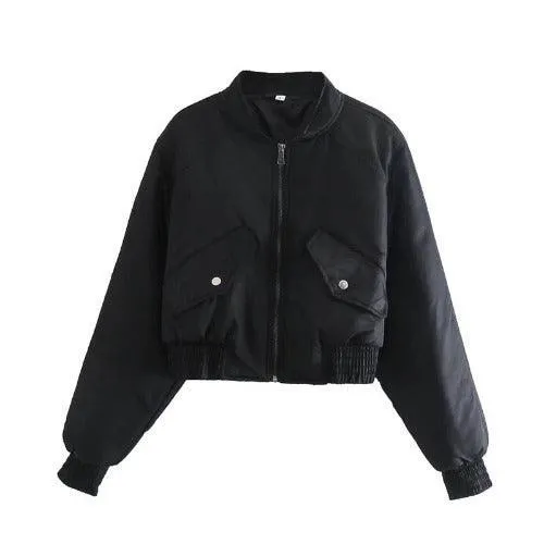 Wenkouban-Winter outfits Christmas Black Friday Green Pockets Short Bomber Jacket