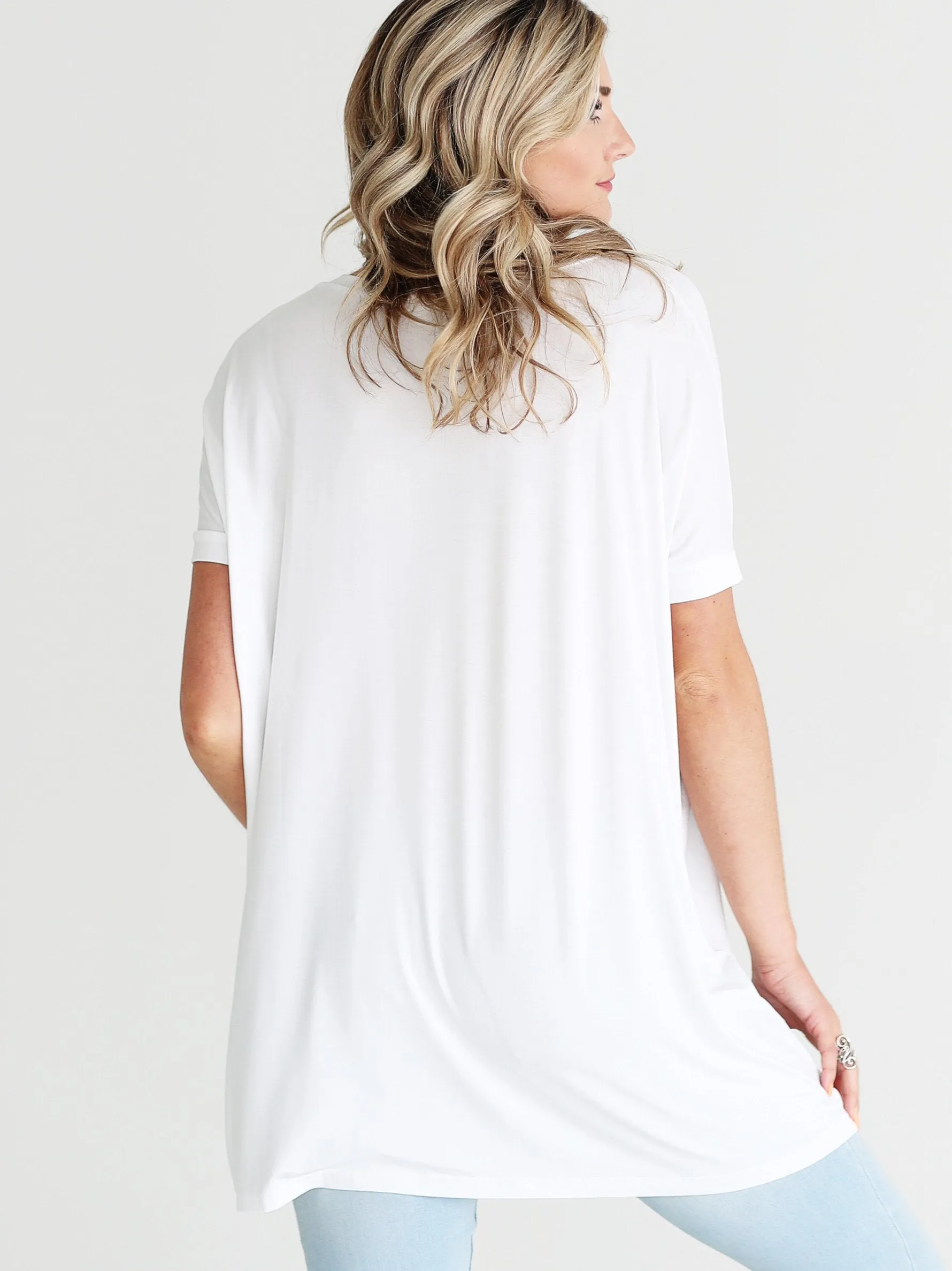 White V-Neck Short Sleeve Tunic