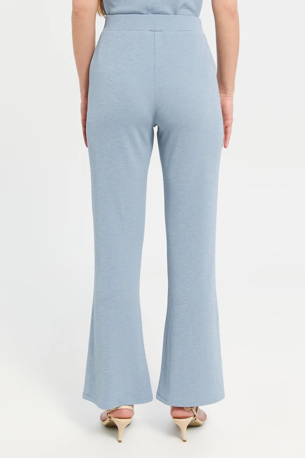 Women Blue Ribbed Trousers