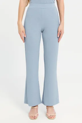 Women Blue Ribbed Trousers