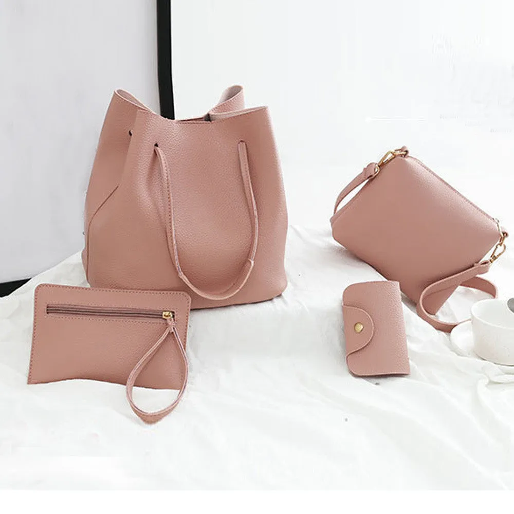 Women Leather Handbag 4Pcs