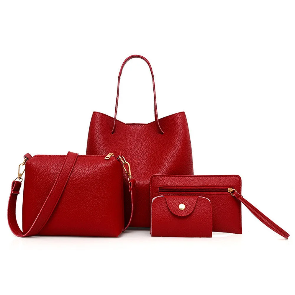 Women Leather Handbag 4Pcs