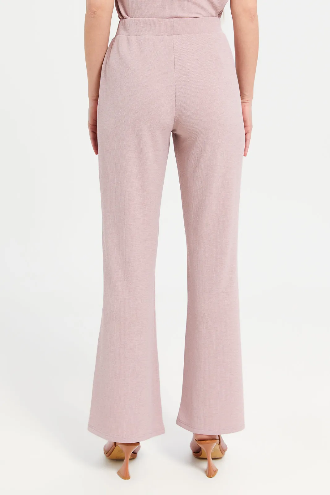 Women Lilac Ribbed Trousers