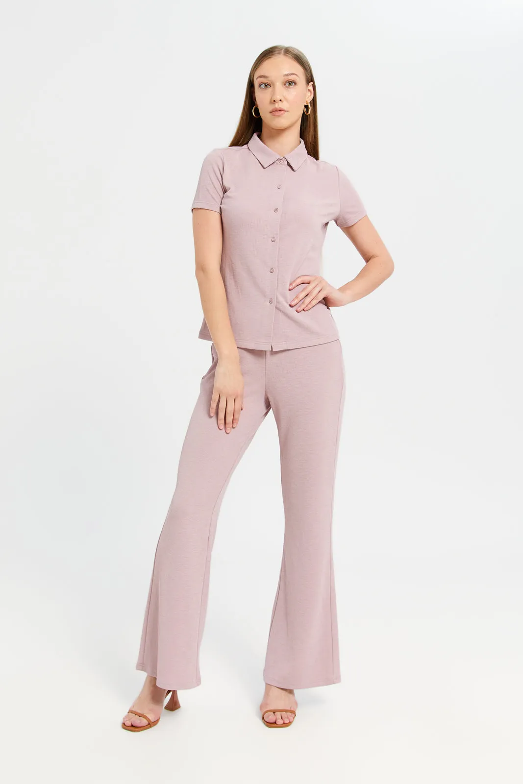 Women Lilac Ribbed Trousers