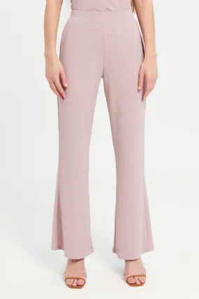 Women Lilac Ribbed Trousers