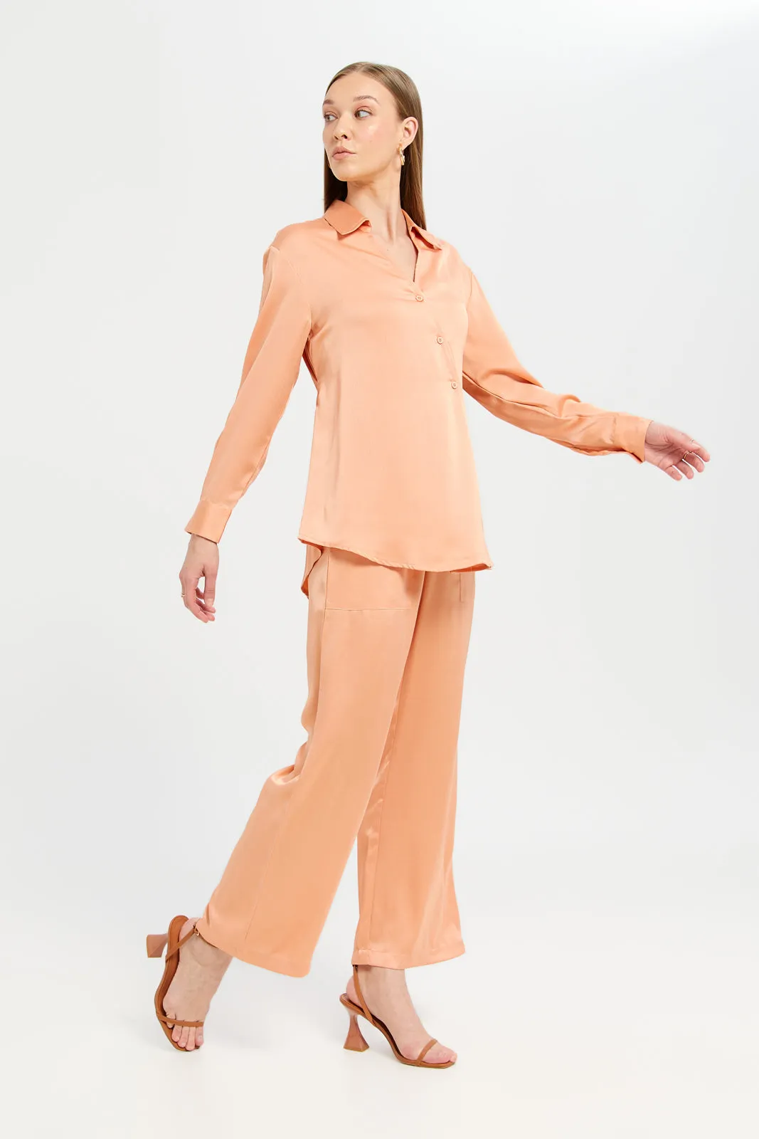 Women Orange Wide Leg Elasticated Waist Trousers