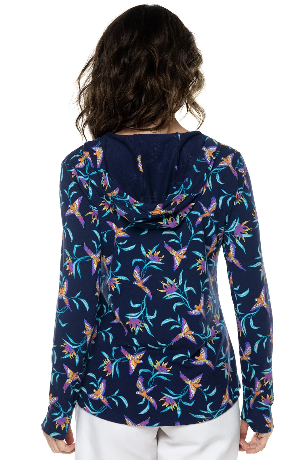 Women's Catalina Hoodie Tunic Top  |  Navy Birds of Paradise