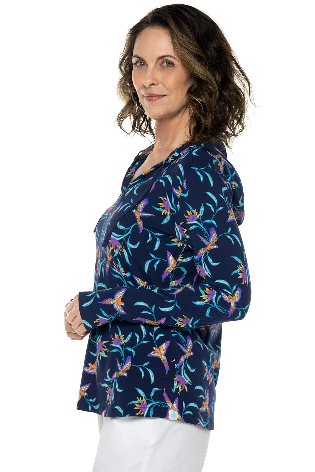 Women's Catalina Hoodie Tunic Top  |  Navy Birds of Paradise