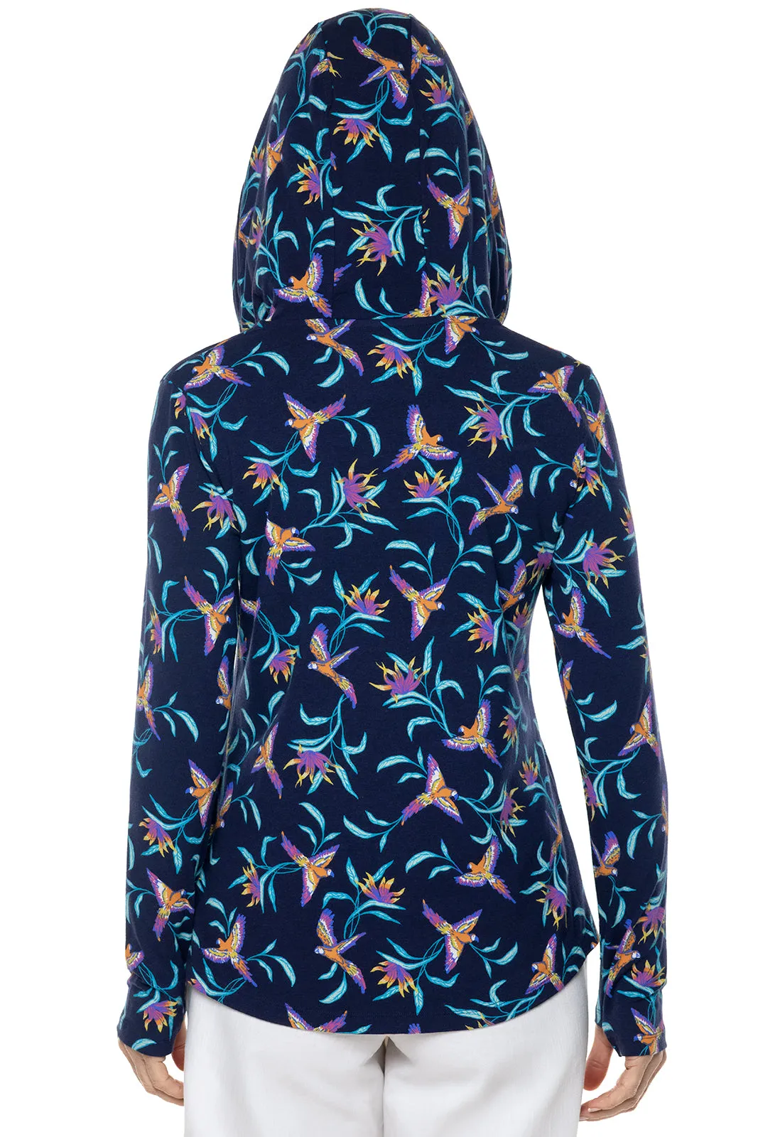 Women's Catalina Hoodie Tunic Top  |  Navy Birds of Paradise