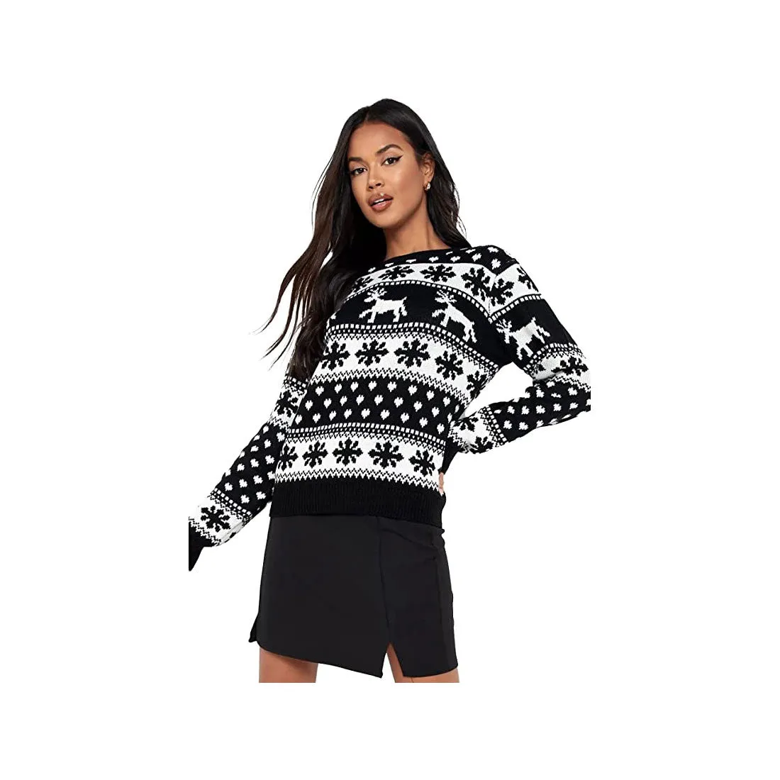 Womens Knitted Reindeer Snowflake Xmas Jumper