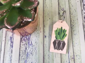 Wooden Keyring - Cactus Succulent Grey Geometric